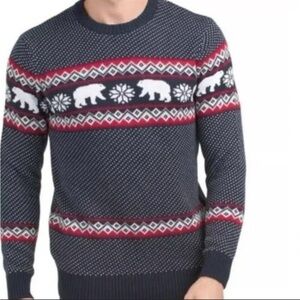 Aspen Men’s Blue Crewneck 100% Cotton Winter Sweater Polar Bears Size Large